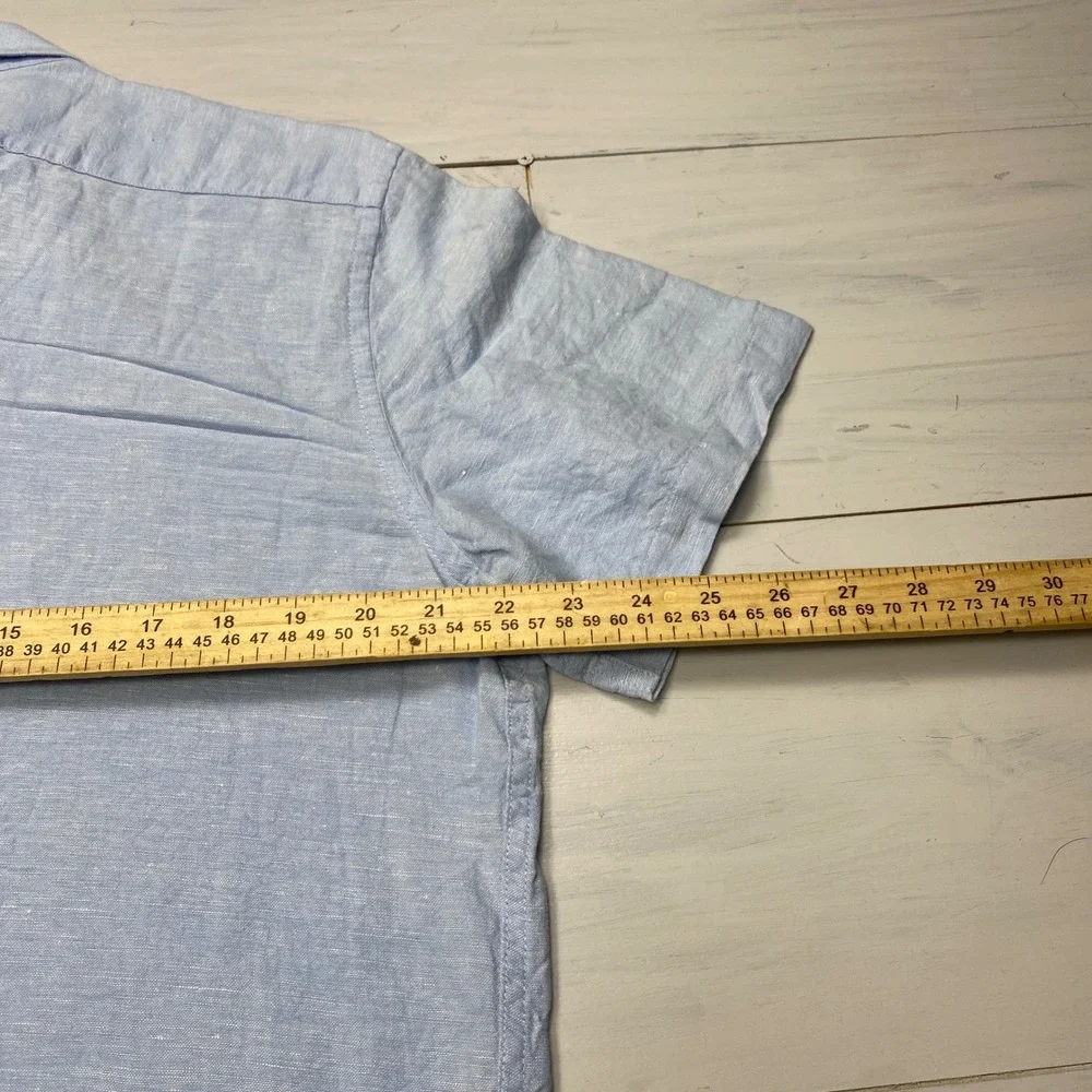 Banana Republic Linen Shirt Mens Large Blue Slim Fit Short Sleeve Button Down